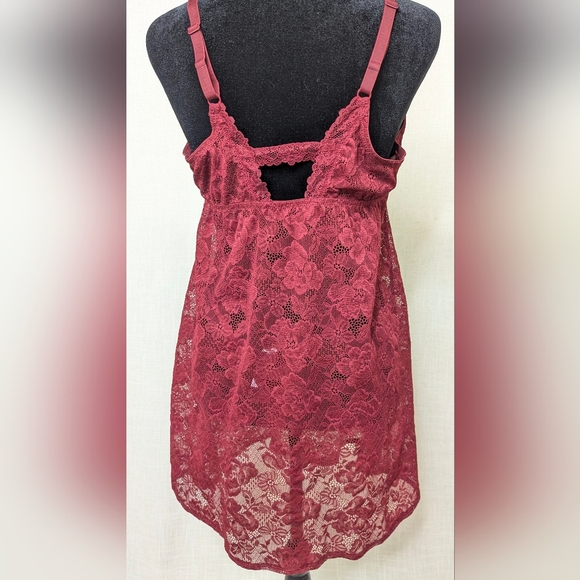 Auden Burgundy Floral Lace Babydoll & Thong Set - XL - Dark Red Lingerie - Picture 4 of 13
